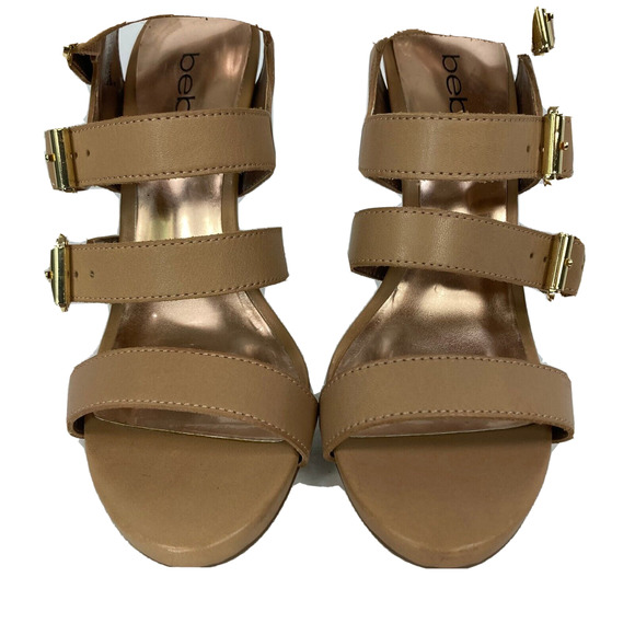 Bebe Raya Sandals Womens Sz 6 Leather Gladiator Buckle Peep Toe Stiletto Heel - Picture 2 of 9
